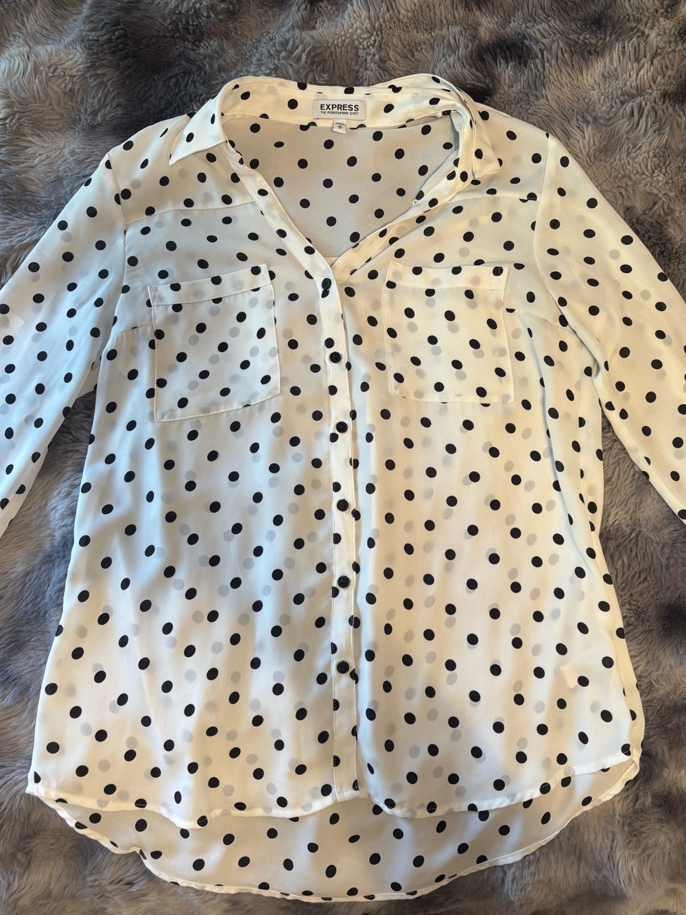 Express Portofino Shirt Women's White Polka Dot Button-Up Blouse